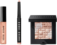 Bobbi Brown Illuminating Essentials Set = Long-Wear Cream Shadow Stick 1.6 g + Crushed Oil Infused Gloss 4 ml + Highlighting Powder Pink Glow 8 g