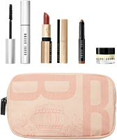 Bobbi Brown Ready to Glow Set = Vit. Enr. Face Base 7 ml + Long-W. Cr. Shadow Stick Gold Bronze Mini + Smo. Eye Mascara 6 ml + L. Lipstick Aft. Tea 3,5 g + Tasche